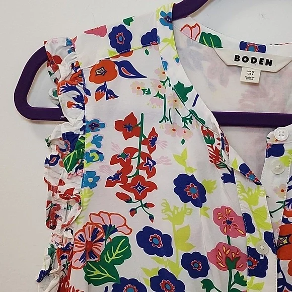 Boden Flame Scarlet Diamond Terrace Alicia Red and Pink Floral Blouse Size 8 - Picture 6 of 16